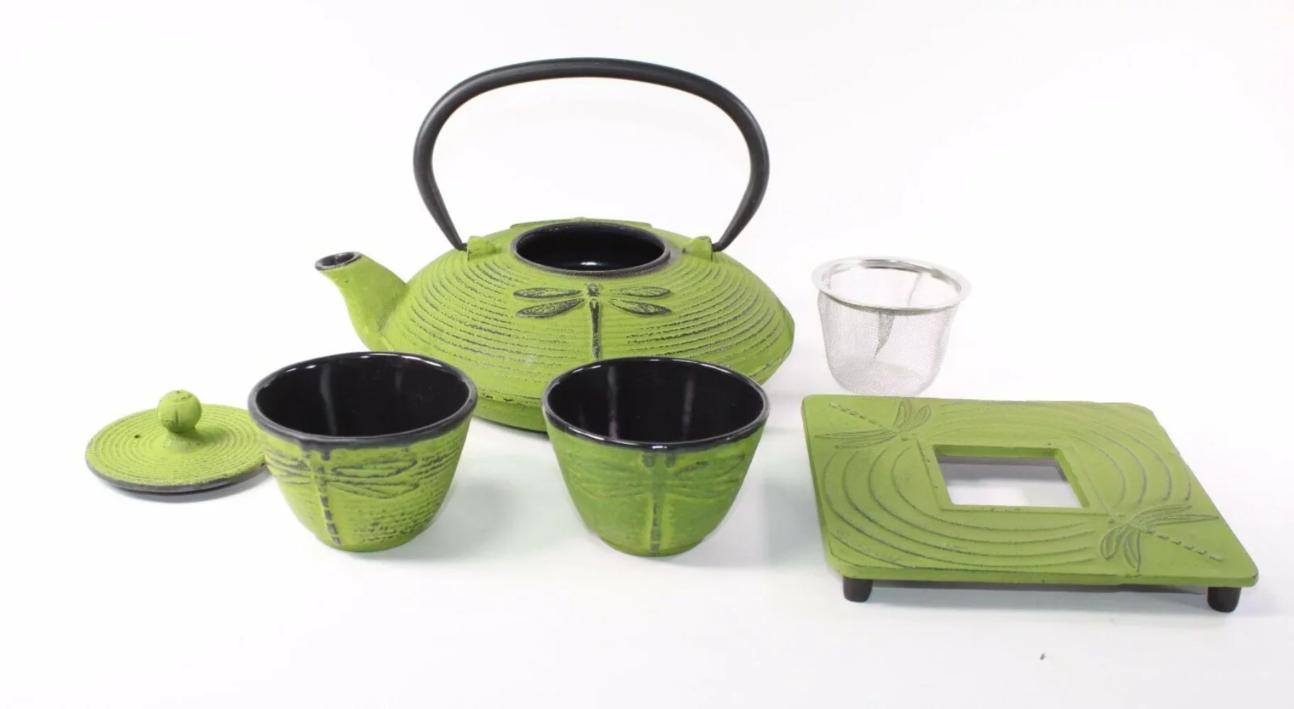 

24 fl oz Green Dragonfly Japanese Cast Iron Teapot Tetsubin Infuser Tea Set F15464 tea cup set