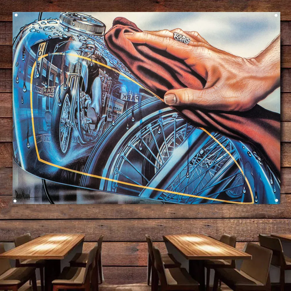 

Scrub the motorcycle tank Painting for Garage Vintage Decor Banner Wall Flag Gas Station Man Cave Auto Poster Home Decor Sticker