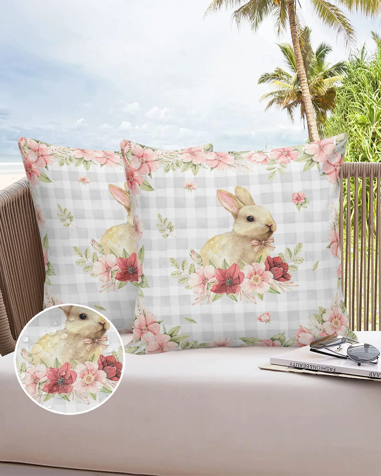 

2/4PCS Easter Spring Rabbit Watercolor Flowers Waterproof Decorative Sofa Pillowcase Case Garden Yard Cushion Cover