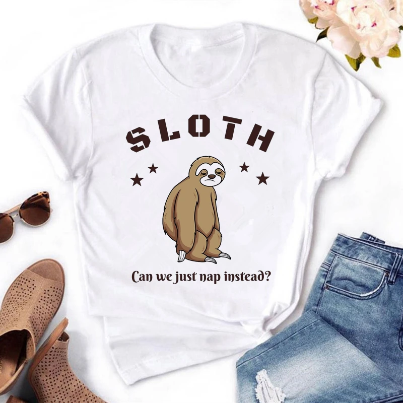 

Ленивец, можем ли мы просто вздреснуть Мультяшные женские футболки, летняя повседневная футболка с коротким рукавом и круглым вырезом, жен...