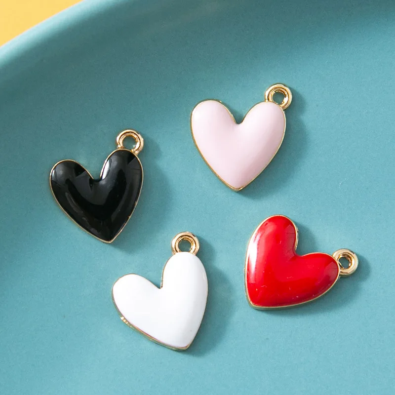 

New Arrival 10pcs/lot Enamel Love Heart Shape Charms Pendants DIY Necklace Earrings For Jewelry Making Accessories