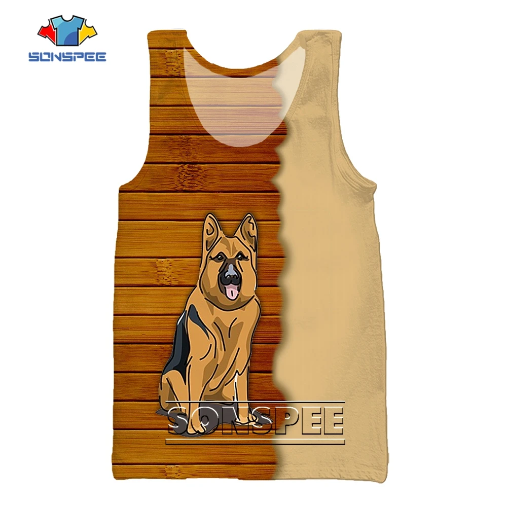 

SONSPEE Shepherd Dog 3D Printed Beach Sports Vest ute Funny Pet Watchdog Graphic Sleeveless Man Women Oversized Street Tank Top