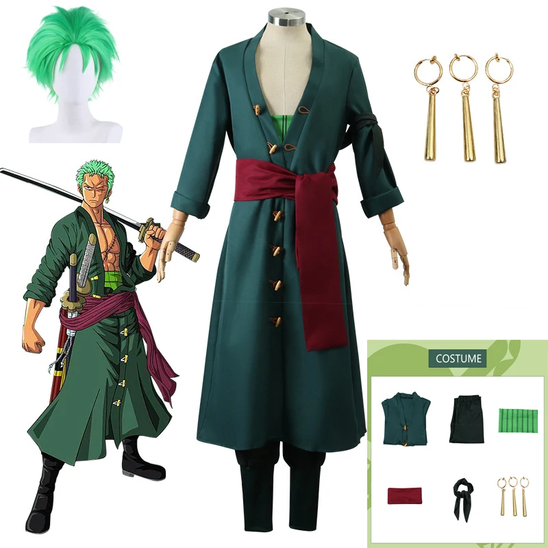 

Anime Roronoa Zoro Cosplay Costumes Halloween Costumes Kimono Role Play Clothing Party Uniform Suit Wig Full Set