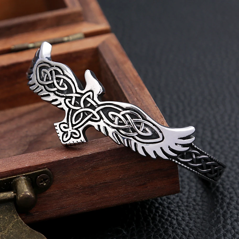 

Vintage Viking Stainless Steel Raven Eagle Bracelet For Men Women Fashion Celtic knot Bracelet Opening Adjustable Jewelry Gifts