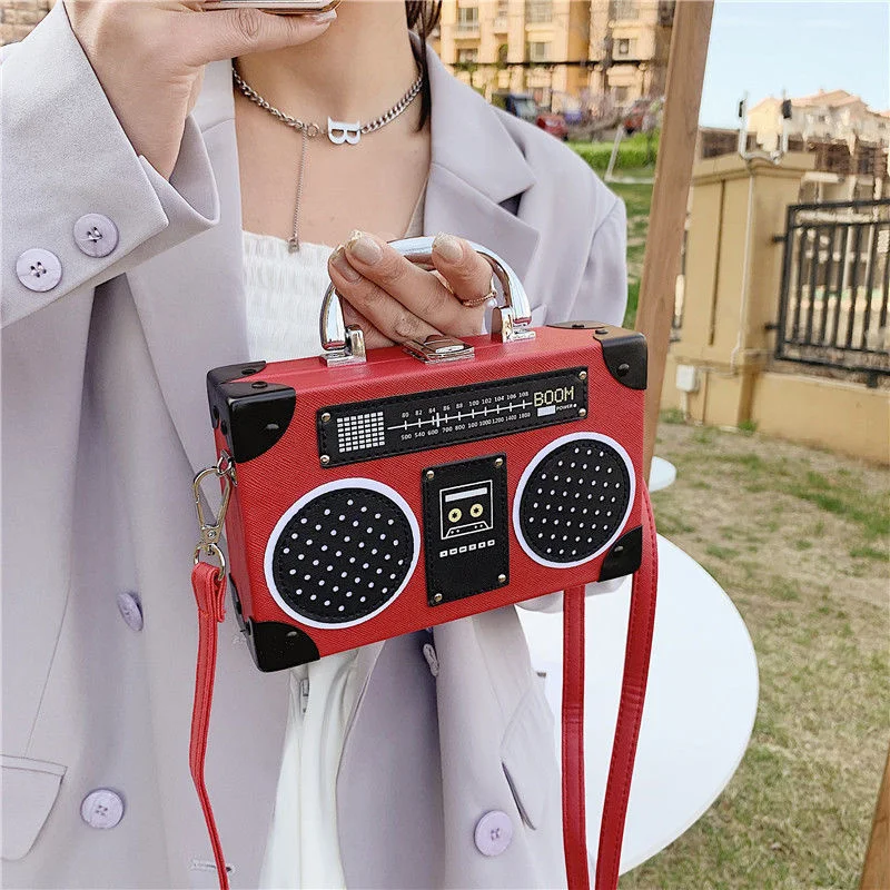 Vintage Versatile Creative Radio Unisex Satchel Metal Punk Shoulder Bag Nostalgia Small Square Bag for women men grils