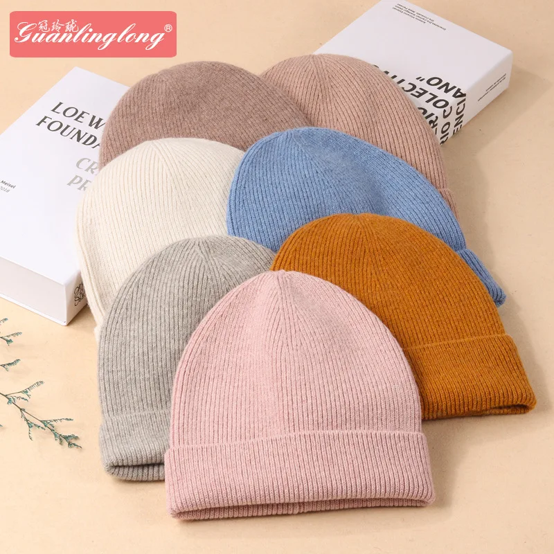 

Men Women Winter Autumn Solid Color Warm Woolen Knitted Cap Fluorescent Cuffed Beanie Hat Female Caps Warmer Bonnet Casual Cap