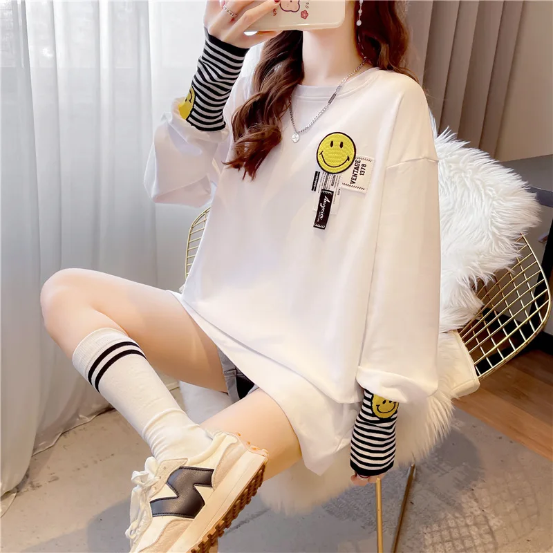 

2022 Spring New German Velvet Warm Long-sleeved T-shirt Women's New Mid-length Loose Plus Velvet Bottoming Shirt Trend