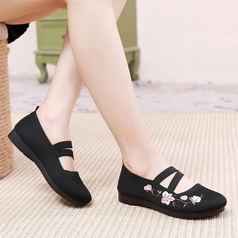 2023 Summer New Breathable Flat Shoes Light Ladies Sneaker Casual Footwear Comfortable Mom Mary Jane Shoes Female Ballet Flats
