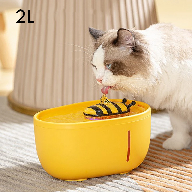 

Водный фонтан для домашних животных 2 л, диспенсер для воды в виде пчелы, кошки, автопитатель для кошачий фонтан, питьевая поилка для фильтрации, товары для кошек