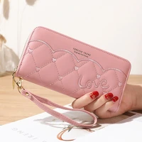 women wallet long zipper love embroidery thread ladies hand wallet multicard fashion wild phone bag wallets female wallet purse