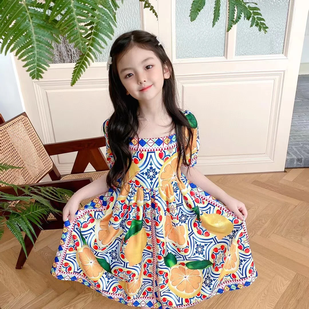 

2022 Summer New Girls Fruit Printed Girls Dress Party Princess Girls Clothing 110-160cm