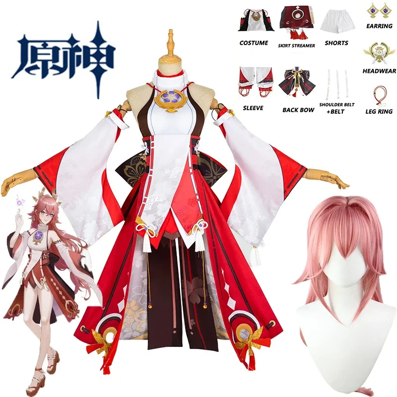 

Genshin Yae Miko Cosplay Game Genshin Impact Cosplay Yae Miko Cosplay Costume Wig Dress Shorts Sets Halloween Women Men Costumes
