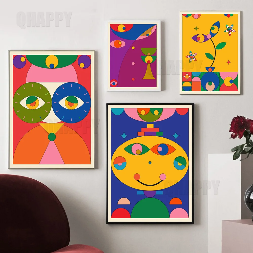 

Abstract Eye Wall Art Canvas Painting Geometry Poster Colourful Cartoon Pictures For Nursery Kid's Room Wall Decoration Gift