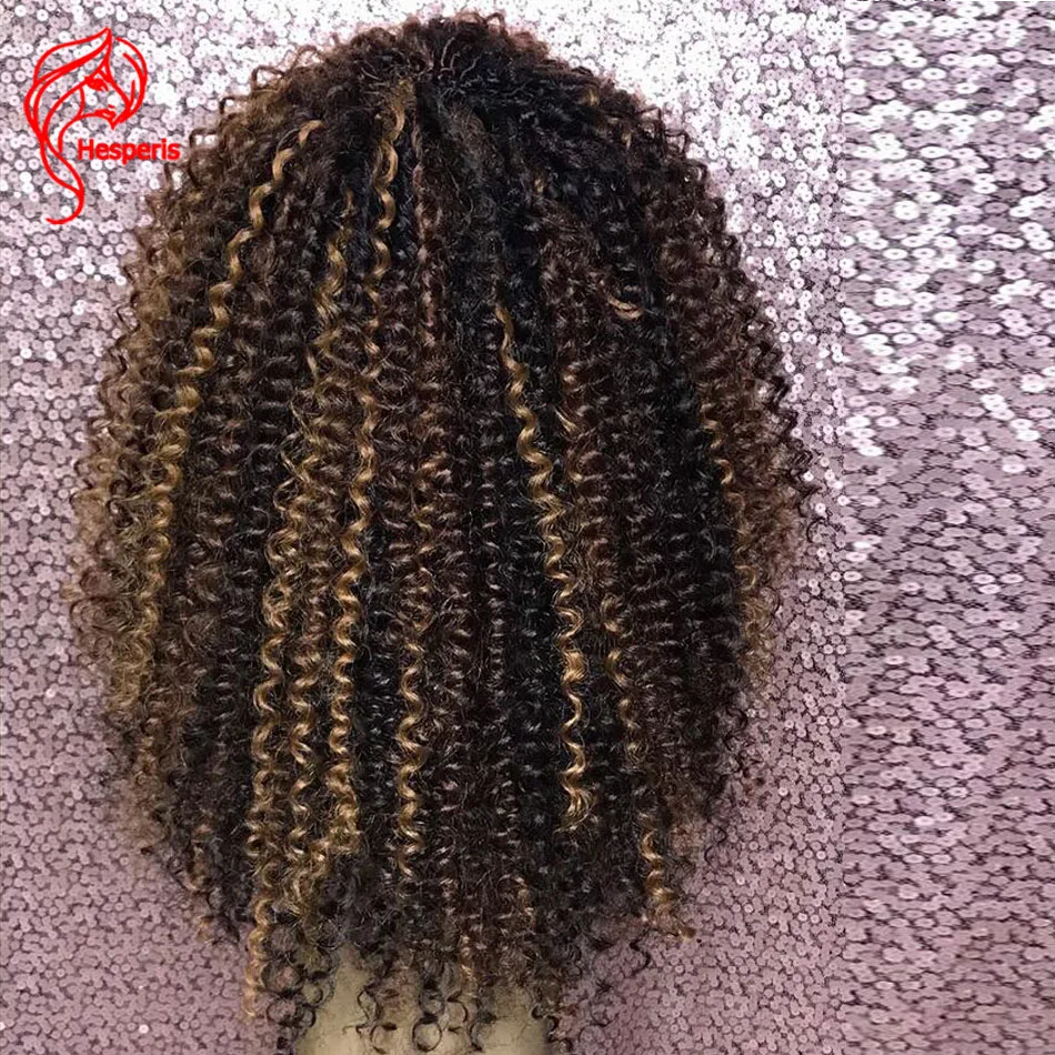 Hesperis Afro Kinky Curly Human Hair Wig Highlight Blonde Bang Полный машинный парик 200 Плотность вьющийся