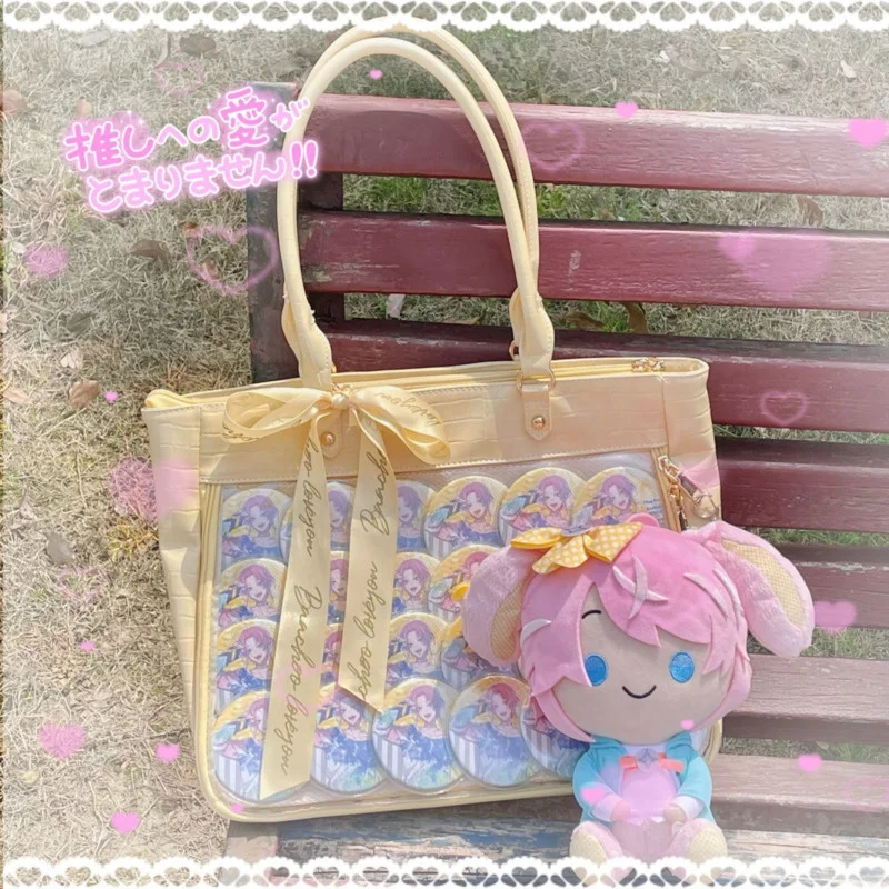 

Kawaii Ita Bags Female Japanese Style Harajuku Lolita Ribbon Shoulder Bags Clear Front Pocket PU Handbag Girls Itabag