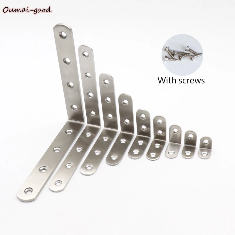 

1/5pcs 304 Stainless Steel Furniture Hardware Corner Brackets 90 Degree Connector L-shaped Triangular Support 20-150mm