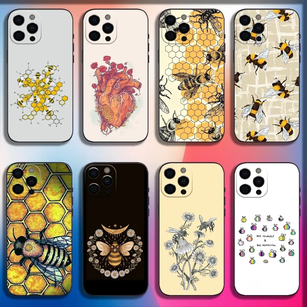 Чехол для телефона Bee Honey Art Print iPhone 16 15 14 13 12 11 Pro X XS Max XR Plus Mini Soft Black Cover