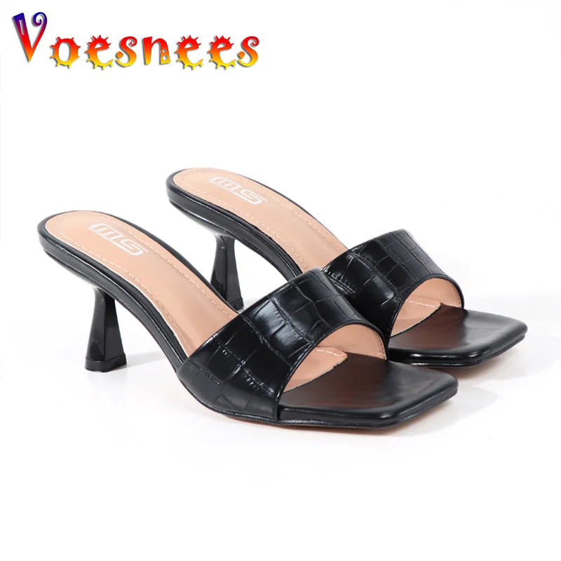 

2022 Summer European American New Style Wide Vamp Slippers Women Outside Wear Thin Heel Sandals Sexy Open Toe High-Heel Shoes