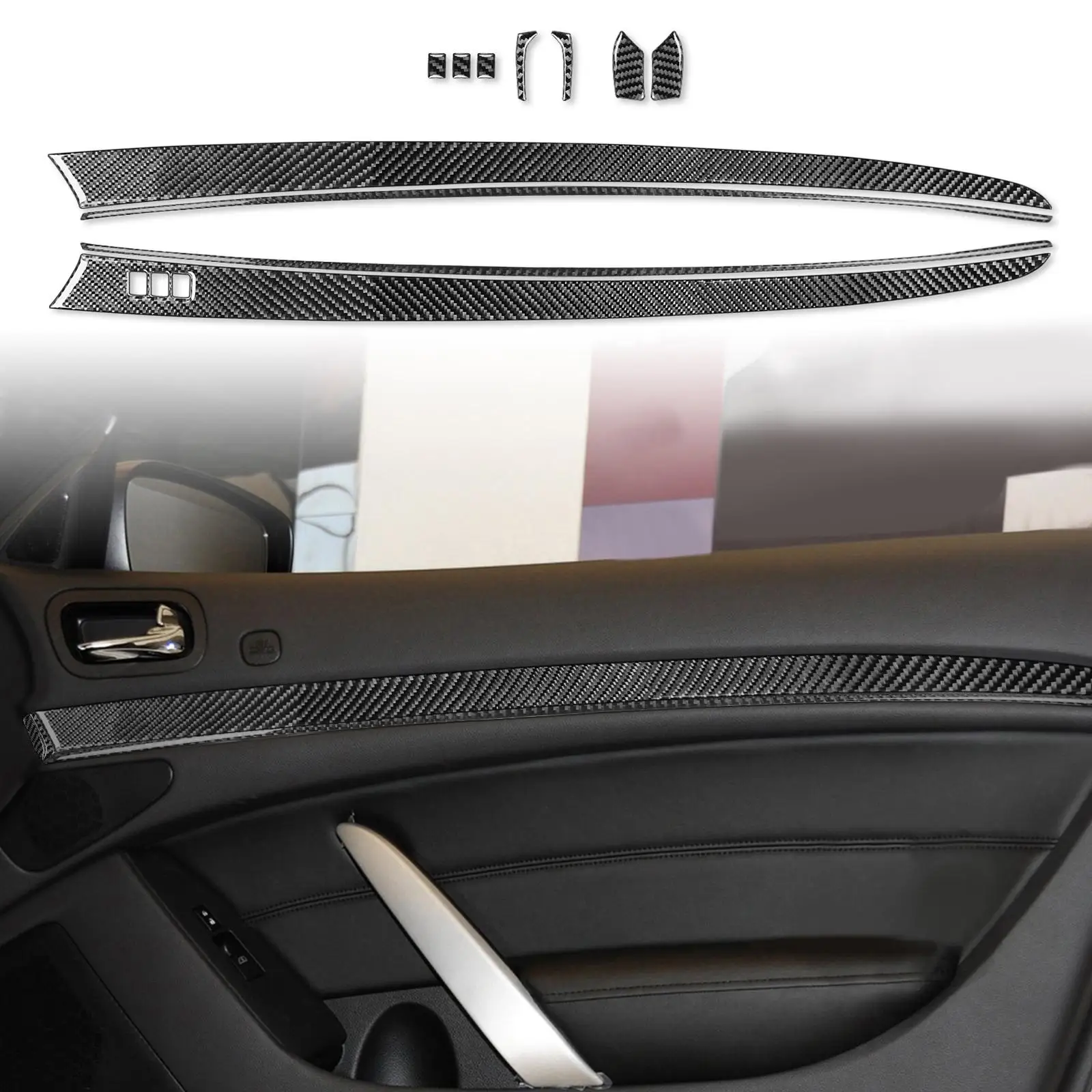 

11x Automotive Carbon Fiber Front Door Panel Cover Decorative Car Styling Fits for G37 Directly Replace Durable