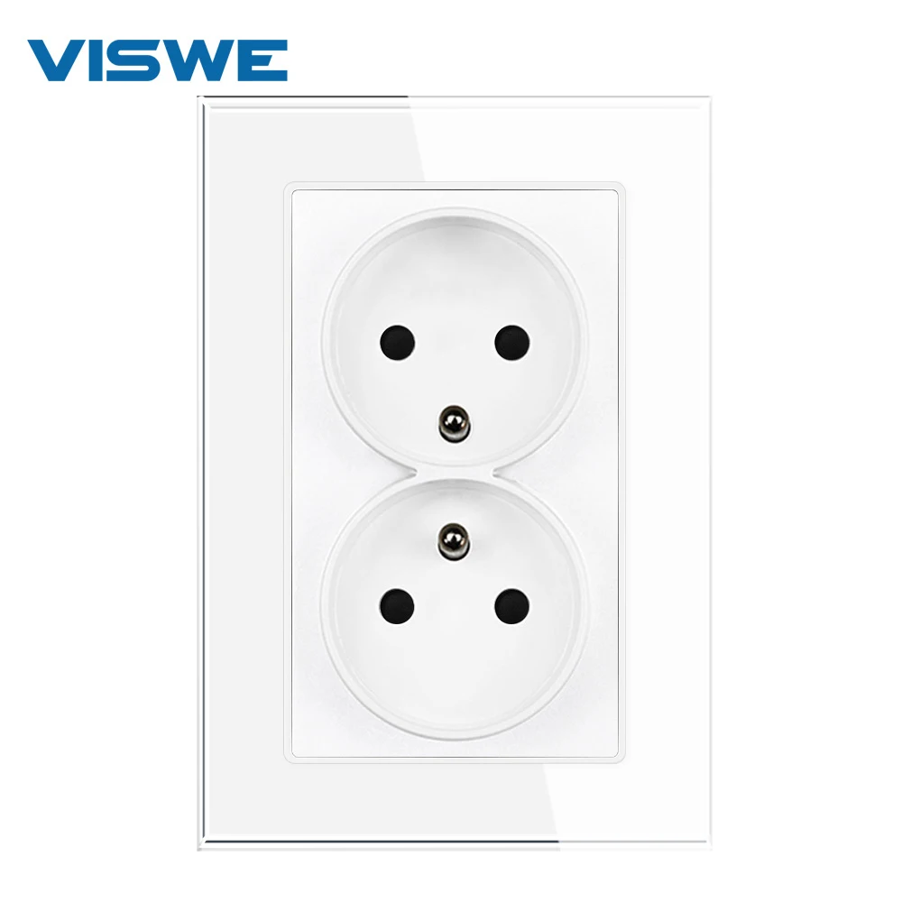 

VISWE Electrical socket france standard,White Crystal Glass,AC 110-250V 16A FR double socket for home improvement