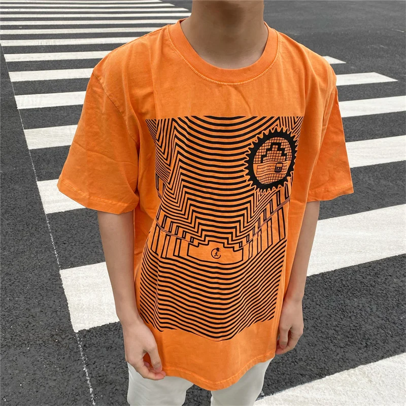 

C.E CAVEMPT Pyramid Graphic Washing Fallow Baggy Round Neck Short Sleeve T-Shirt For Men And Women Japanese Fashion