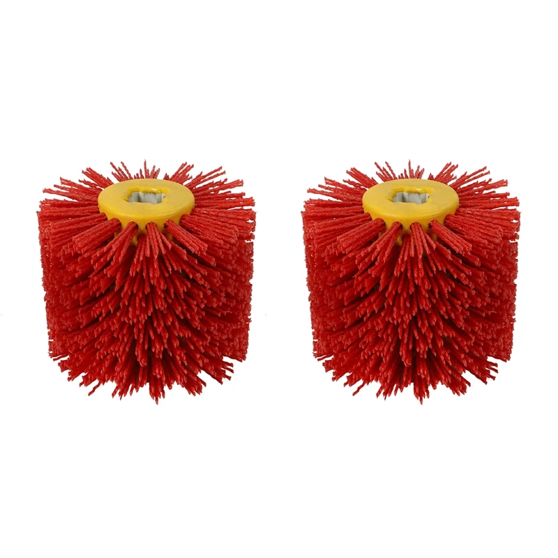 

2X Red Abrasive Wire Drum Brushes Deburring Polishing Buffing Wheel For Furniture Wood Angle Grinder Adapter