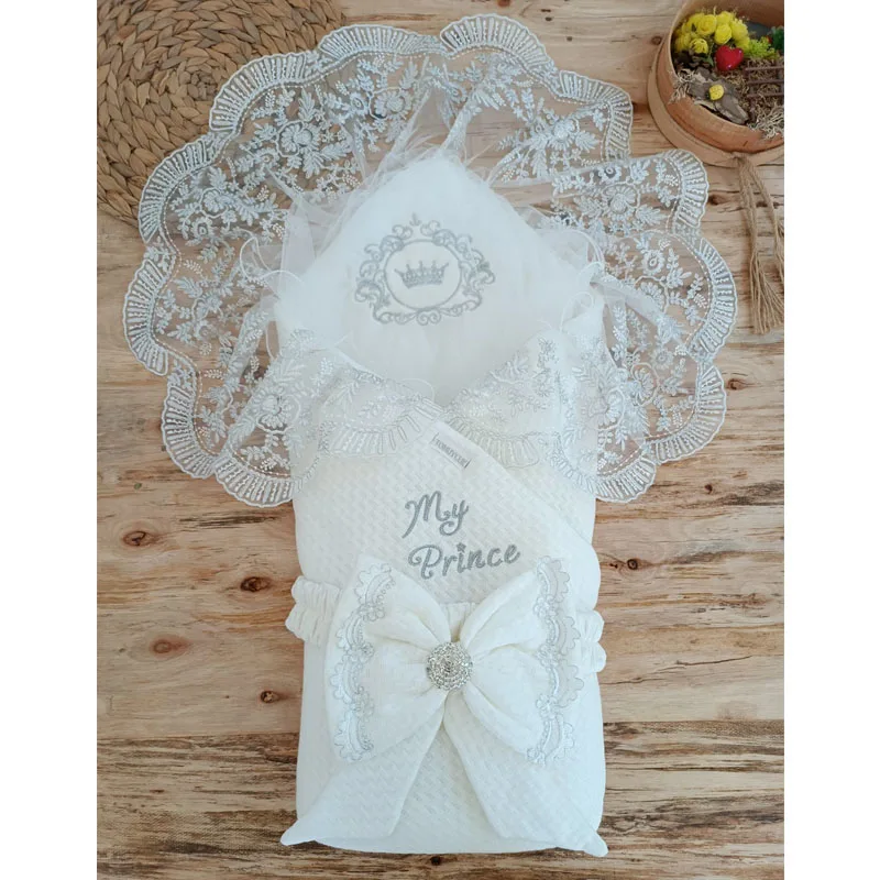 White My Prince Crowned Male Baby Swaddle Bottom Opening