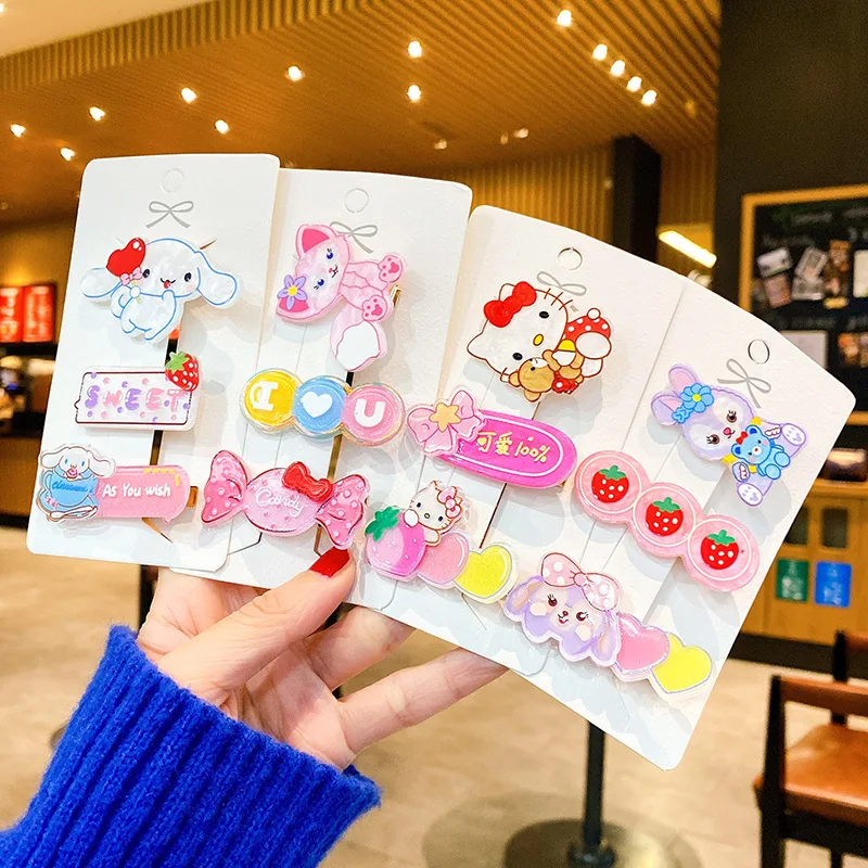 

Cinnamoroll Hello Kitty Girl Cartoon Hairpin Anime My Melody Sanrio Hairpin Headwear Children's Broken Hair Bangs Clip Kids Gift