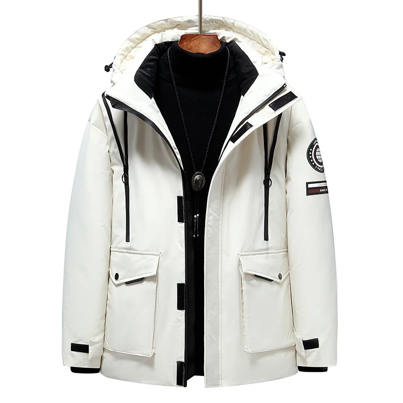 

Winter Fashion Men's Hooded Down Jacket Thick Warm Windproof White Duck Down Coat Male XL