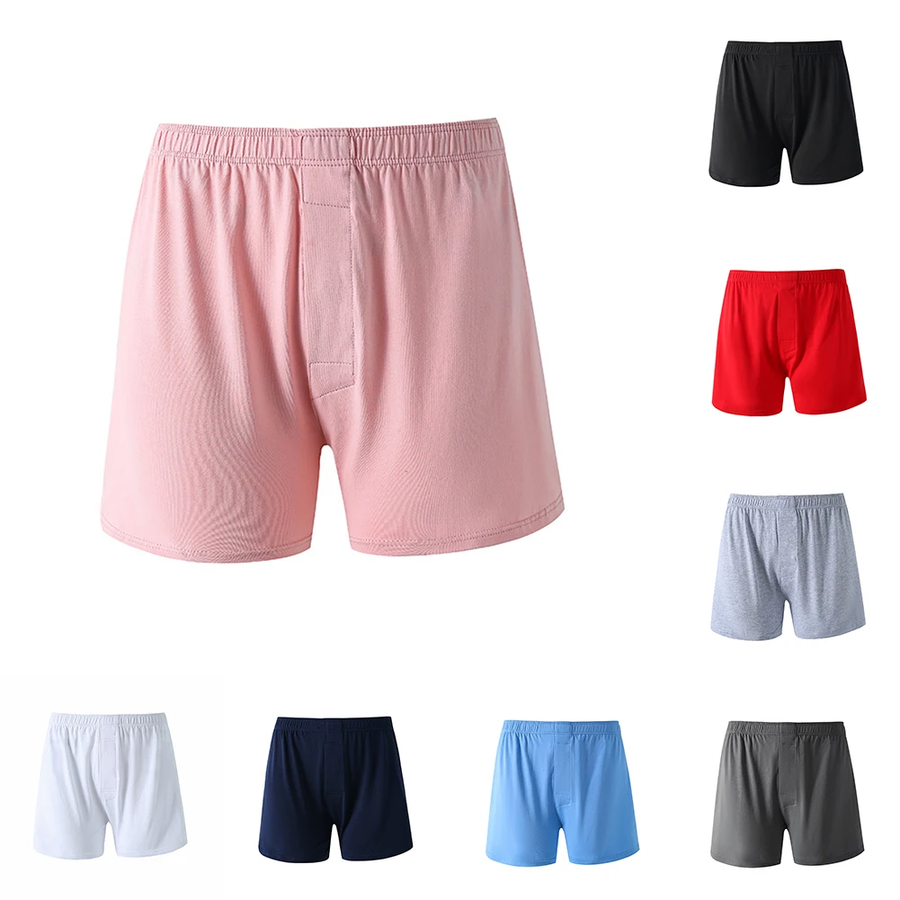 Men Cotton Boxer Comfortable Sleep Shorts Boxer Briefs Satin Pajamas Shorts Bottoms Underwear Solid Breathable Sleepwear