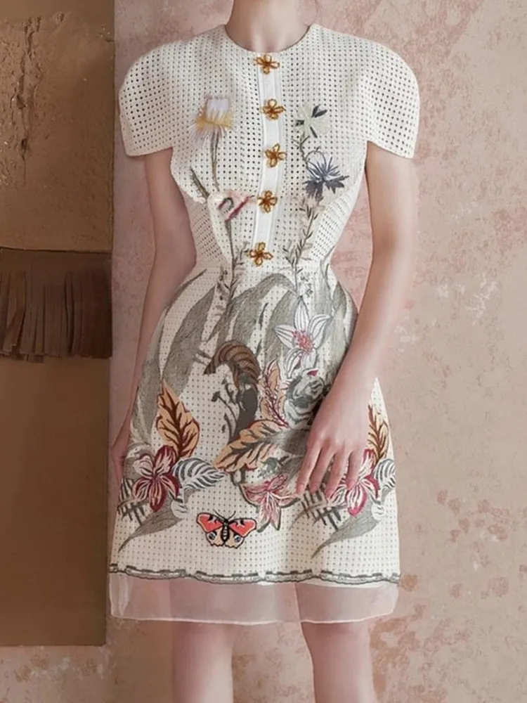 

Женское винтажное мини-платье SMTHMA, летнее платье с цветочной вышивкой, коротким рукавом и высокой талией, лето 2019