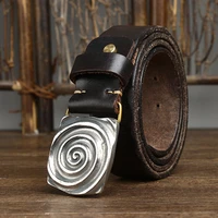 retro trend smooth buckle fashion belt mens genuine leather snail plate buckle head layer pure cowhide luxury brand jeans belt