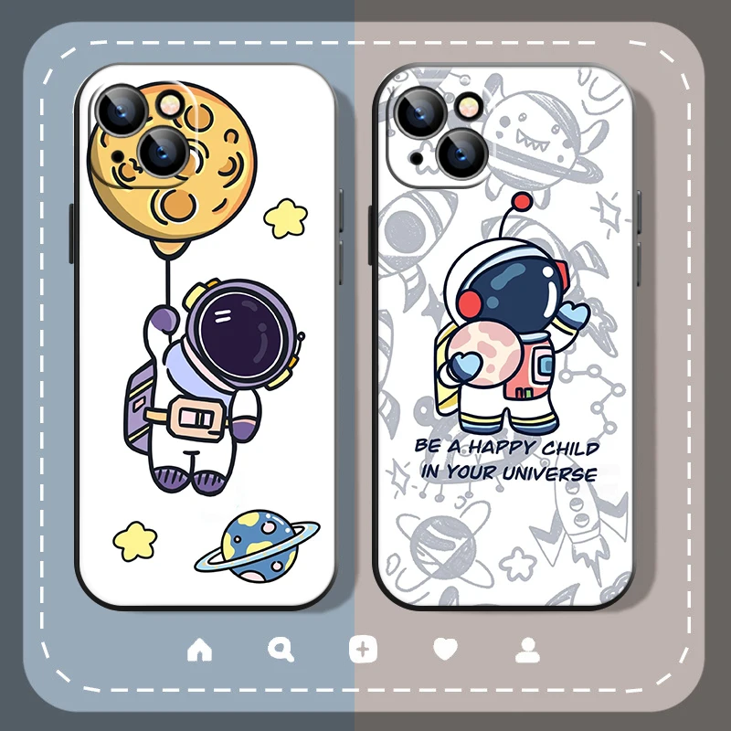 

Cute Astronaut Phone Case For Apple iPhone 13 12 11 Pro 12 13 Mini X XR XS Max SE 6 6s 7 8 Plus Carcasa Liquid Silicon Soft