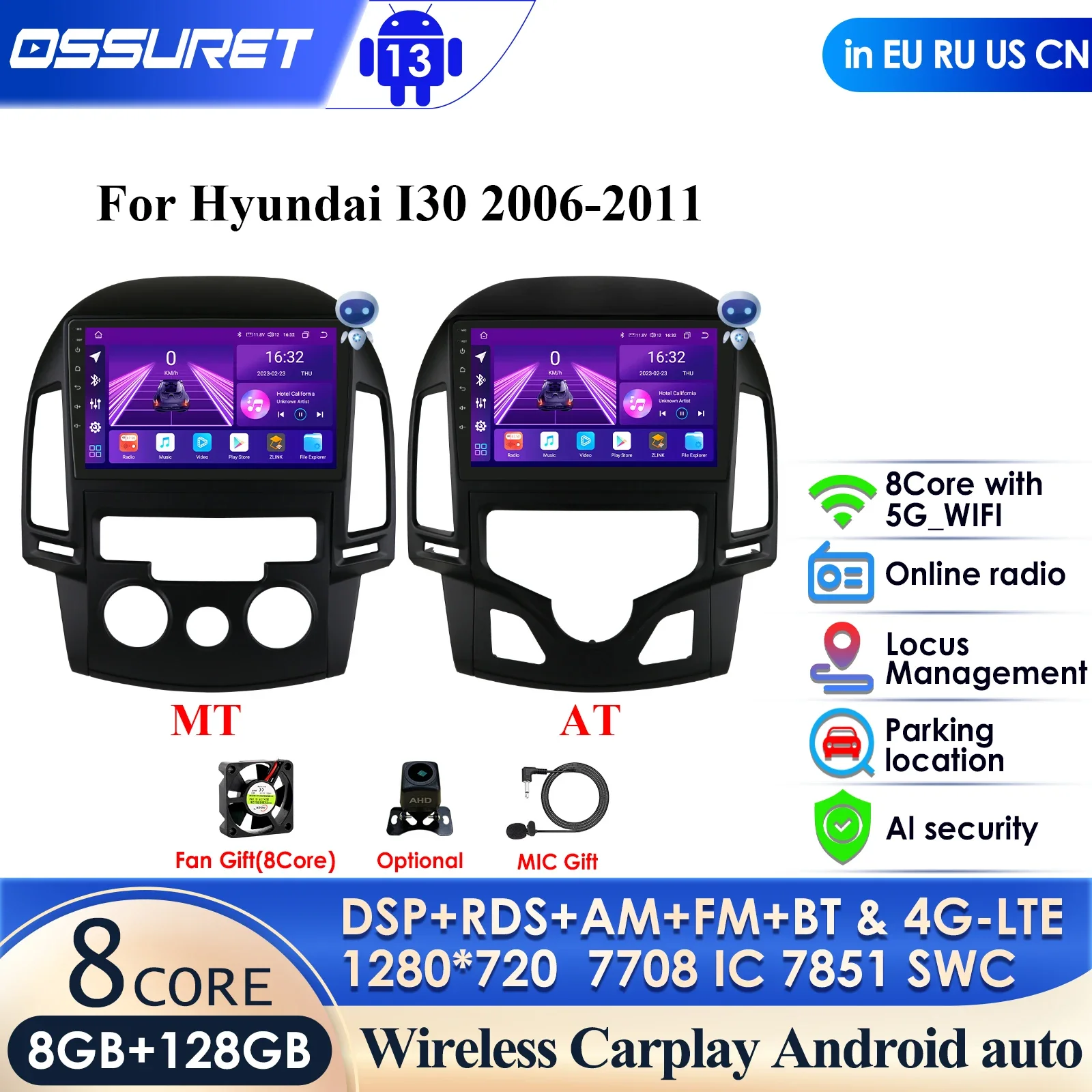 360-камера AI Интеллектуальный плеер Carplay Auto 4G 2din Android Автомобильный радиоприемник