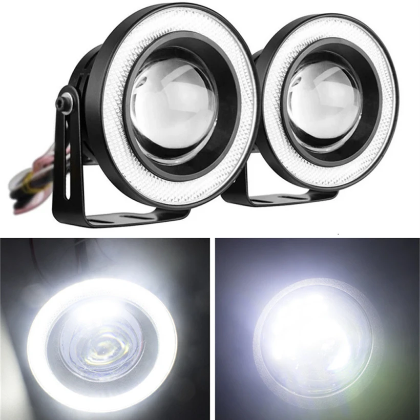 

2pcs 12V Universal COB LED DRL Driving Lights White Blue Pink Yellow Green Red Angel Eyes Fog Lamp 3.0" 3.5" 64mm 76mm 89mm