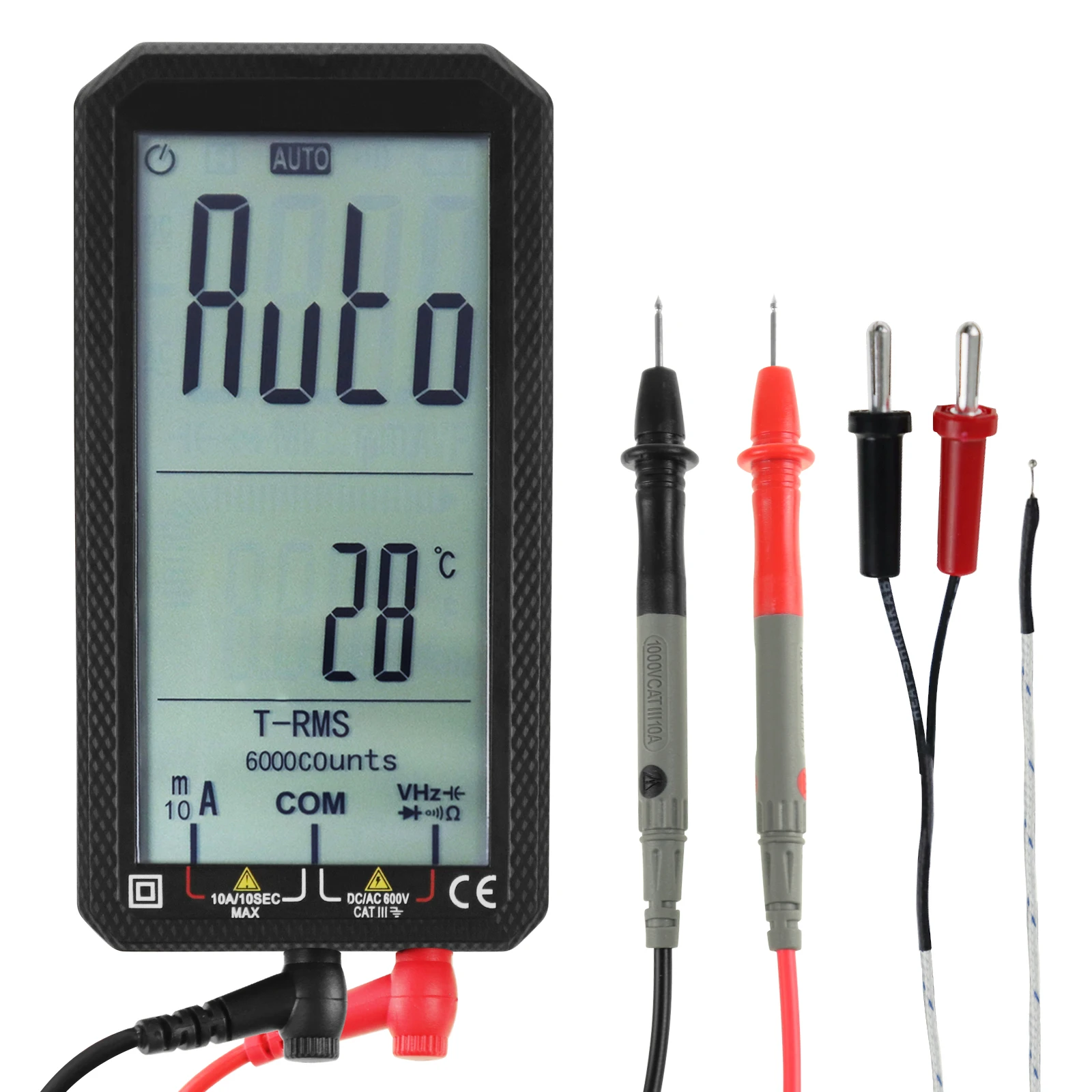 

Professional 6-in-1 T-RMS Digital Multimeter Voltage/ Current/ Resistance/ Frequency/ Capacitance/ Temperature Tester with Probe