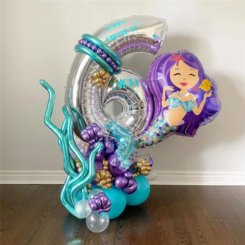 

36Pcs Set 30'' Foil Number Balloon Baby Shower Boy or Girl 1-9 Years Old Birthday Party Decoration Mermaid Birthday Party Decor