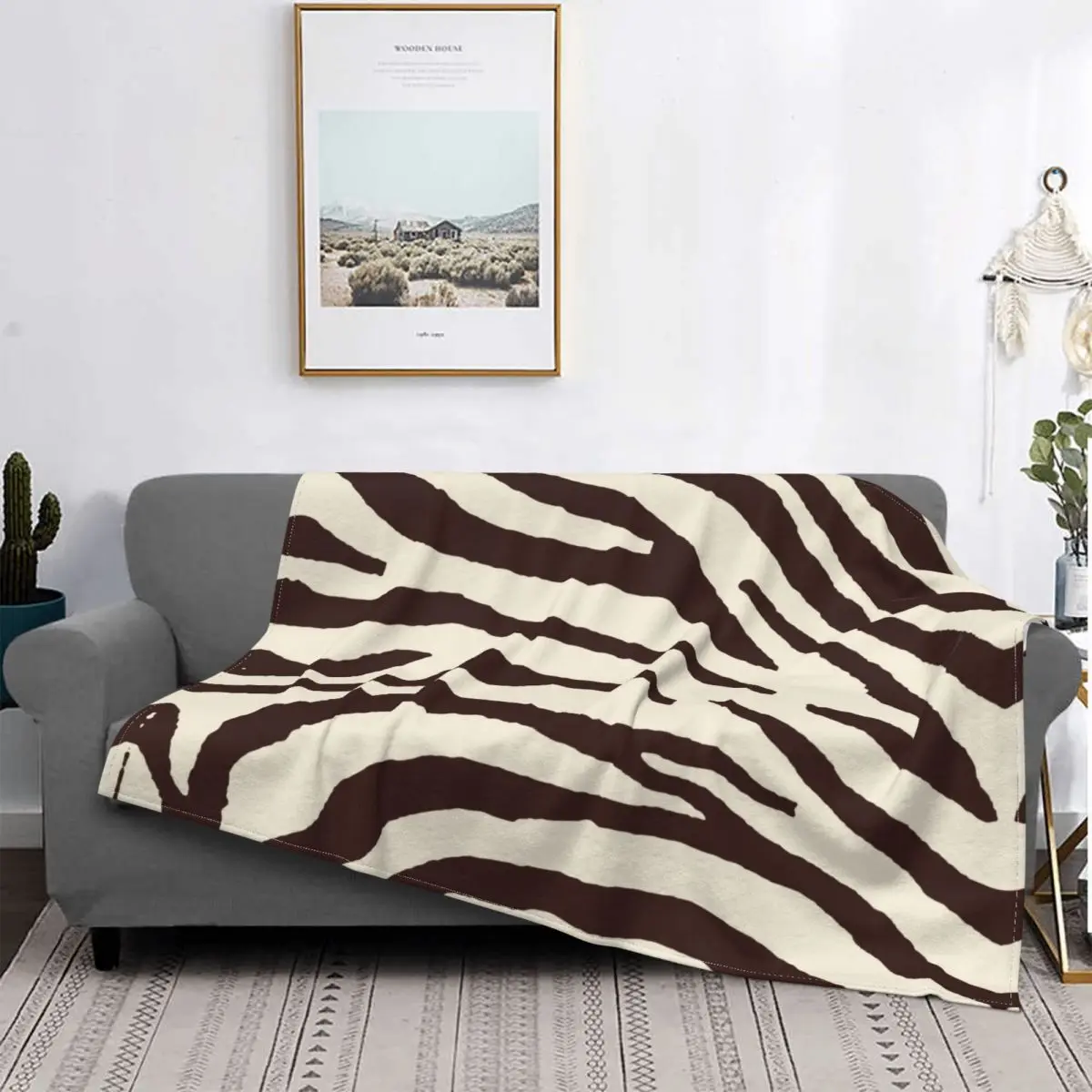 

Brown Zebra Animal Pattern Blankets Flannel Decoration Multi-function Lightweight Throw Blankets for Home Outdoor Bedspreads