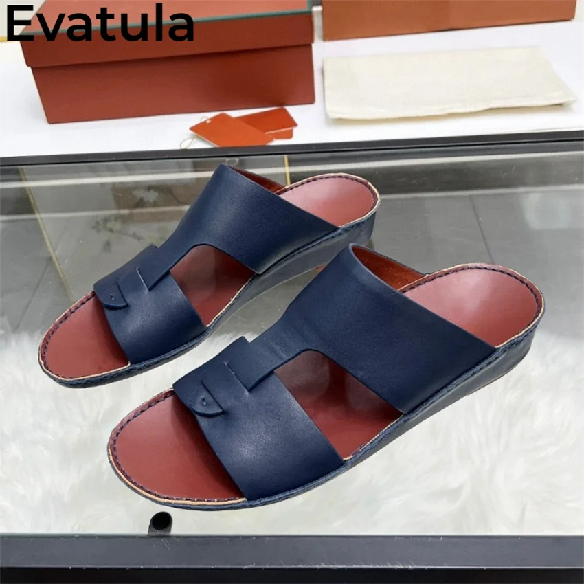 Мужские круглые тапочки на плоской подошве с открытым носком повседневные