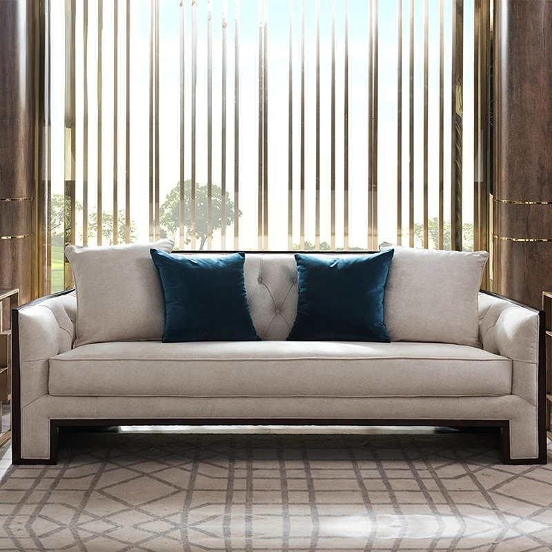 

Роскошный Американский светлый кожаный диван из массива дерева, современный простой тканевый диван, чайный столик, комбинированная мебель для гостиной