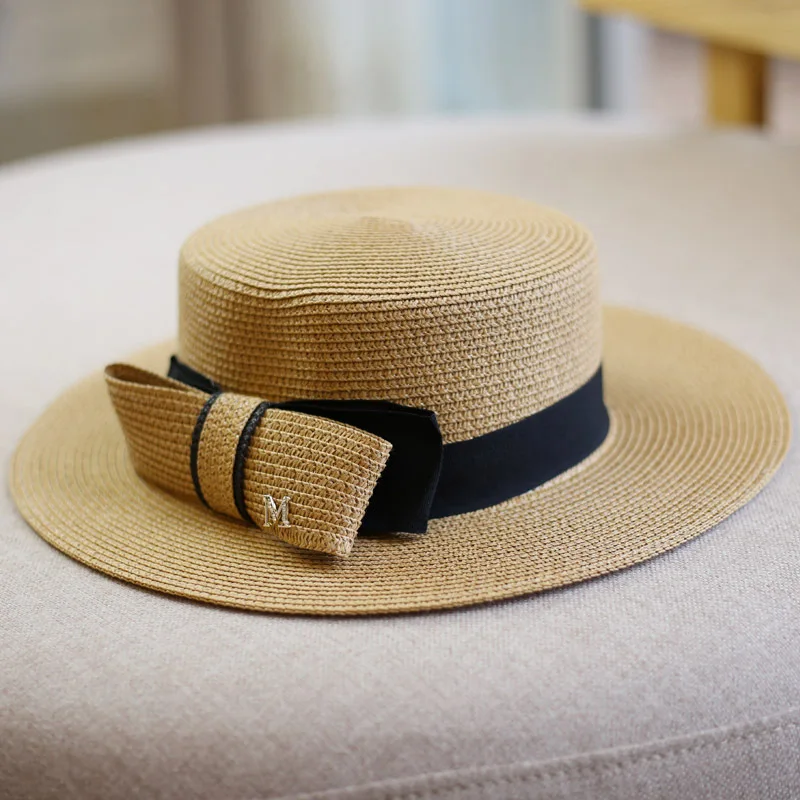 

2022Summer Women Boater Beach Hat Female Casual Panama Hat Lady Ribbon Classic Bowknot Flat Sun Hat Women Fedoras Travel