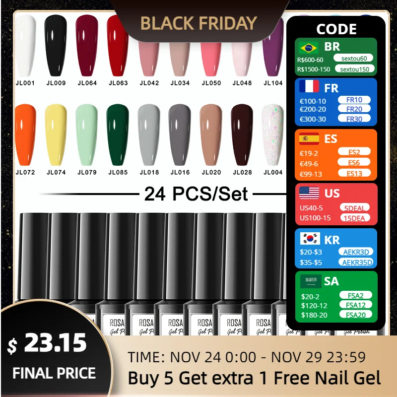 

ROSALIND 7ML 24PCS/SET Nail Gel Polish Set Elegant Semi Permanent Hybrid Gel Varnish UV/LED Nails Art For Nail Gel Kit
