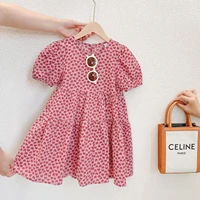 fashionable childrens clothing summer new girls fashionable cotton and linen crumpled design printed love short sleeve dress