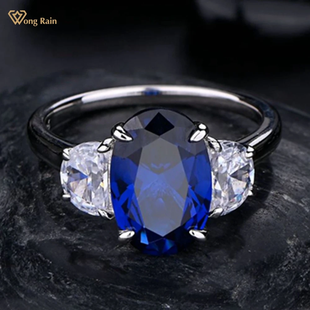 

Wong Rain Elegant Vintage 925 Sterling Silver Oval Cut 8*12MM Sapphire Gemstone Fine Ring for Women Wedding Engagement Jewelry