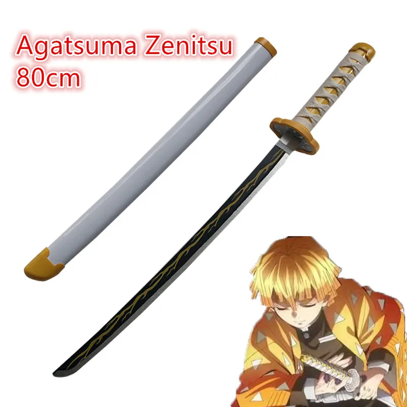 

1:1 Kimetsu no Yaiba Sword Weapon Demon Slayer Agatsuma Zenitsu Cosplay Sword Ninja Knife wood Anime Weapon Prop 80cm