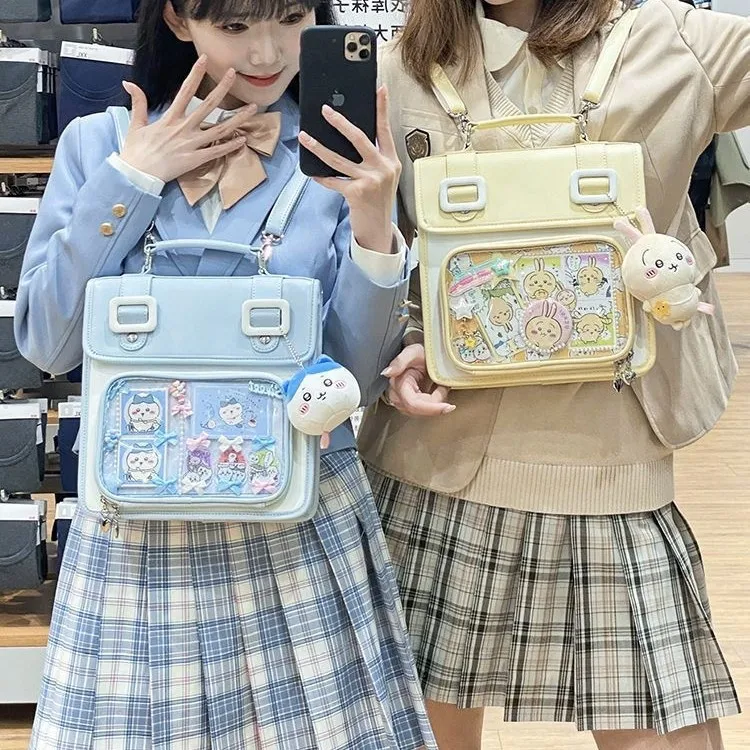 Фото Сумка Ita Bag для женщин, большая вместительная сумка Itabag с прозрачным карманом, из искусственной кожи, с мультяшным принтом, для школы, на каждый день, повседневная, черная №1