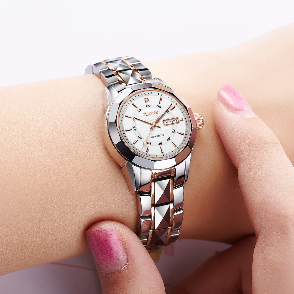 JSDUN Sapphire Mirror Tungsten Steel Limited Edition Women Automatic Mechanical Watch Casual Lady Watches Imported Movement