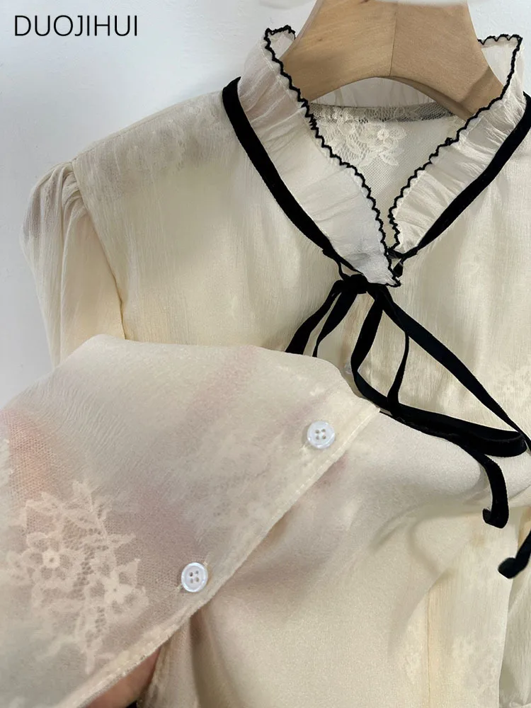 DUOJIHUI абрикосовая шикарная кружевная Милая Повседневная Женская блузка Весенняя
