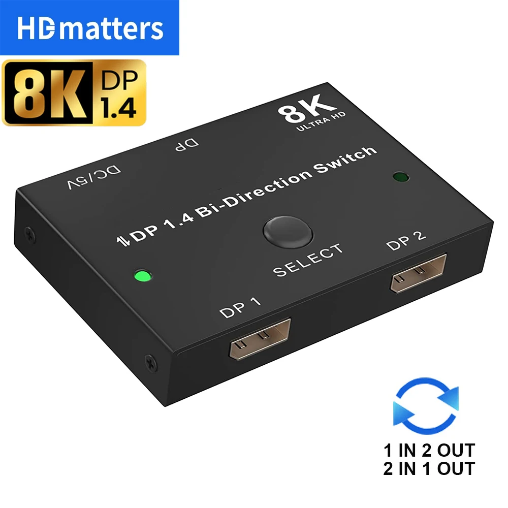 Displayport 1.4 Switch Bi-Directional 8K DP 1.4 Splitter Switcher 1X2 2x1 8K@60Hz 4K@120Hz 2K@144Hz Adapter for PS5 PS4 HDTV