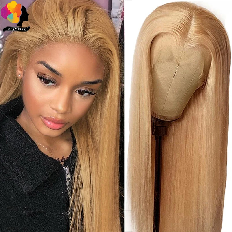 Honey Blonde Human Hair Lace Frontal Wig Ginger Blonde 13x4 Straight Lace Front Wigs #27 Colored HD Transparent Human Hair Wigs